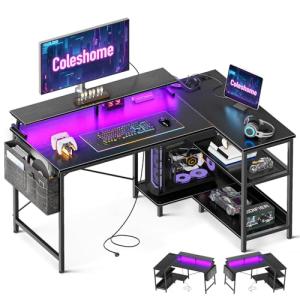 Coleshome Escritorio Gaming con LED, 120x80cm Escritorio Es…