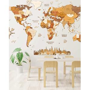 Mapa del mundo de madera para decoración de pared – multica…