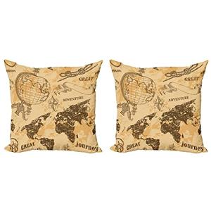 ABAKUHAUS Steampunk Set de 2 Fundas para Cojín, Mapa del Mu…
