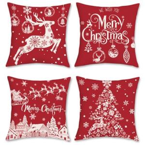 Bonhause Fundas Cojines Navidad Rojo 45x45cm Funda de Almoh…