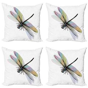 ABAKUHAUS Libélula Set de 4 Fundas para Cojín, Patrón Adorn…