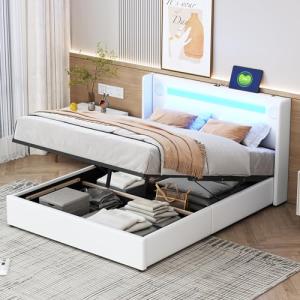 buiesjole Cama tapizada de 140 x 200 cm con tira de luz LED…