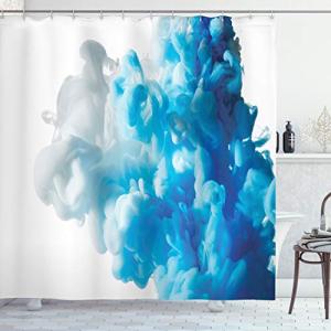 ABAKUHAUS Azul Blanco Cortina de Baño, Resumen de la Nube d…