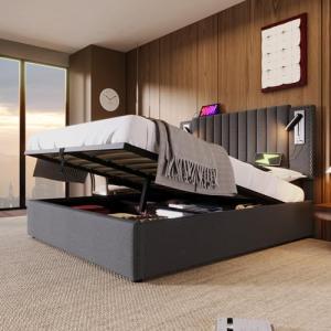 Moimhear Cama tapizada, 180 x 200 cm, cama doble, luz de le…