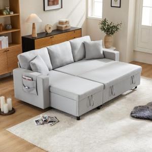 TIZZ Sofá cama con función de dormir, sofá en forma de L, t…
