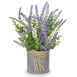 Hollyone Lavanda Artificial en maceta, Lavanda Faux Flor Ar…