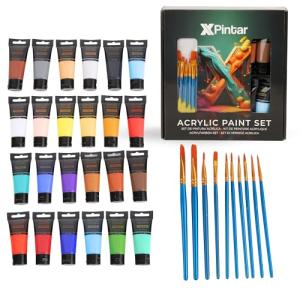 XPintar Kit Pintura Acrilica con 34 piezas, 24 Temperas par…