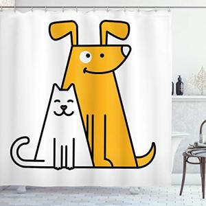 ABAKUHAUS Dibujos Animados Cortina de Baño, Gatos y Perros…
