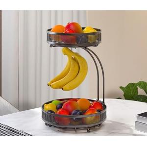 Frutero de 2 niveles con colgador de plátanos, estante de e…