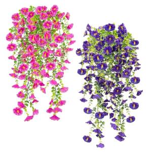 SHEPIN 4 flores artificiales colgantes de petunias de seda,…