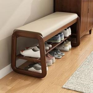 Banco de almacenamiento de zapatos de madera rústica con as…