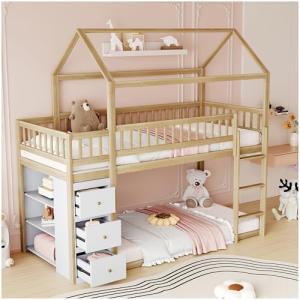 Lubvtti Litera para niños con 3 cajones y estantes, cama pa…
