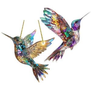JurciCat Colibrí suncatcher 2 Piezas vidriera decoración su…