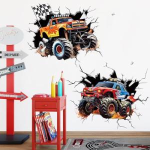 decalmile Pegatinas de Pared 2 Piezas Coches de Carreras 3D…