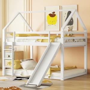 HAINEW Cama infantil litera de 140 × 200 cm con tobogán y e…