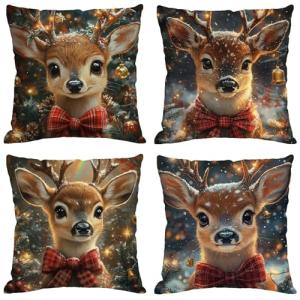 Funda Cojin 80x80 cm, Juego de 4 Fundas de Cojines Navidad…