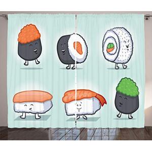 ABAKUHAUS Wasabi Cortinas, Divertida Feliz Sushi Caracteres…