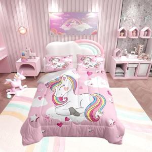 Loussiesd Juego de edredón de unicornio para niños y niñas,…
