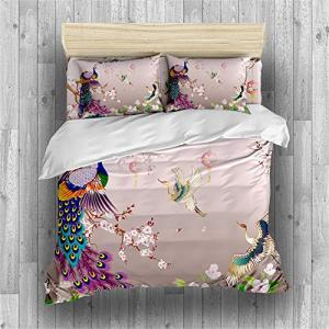 DEZEE Juego De Cama Flores Pavo Real Verde Estilo Chino Fun…
