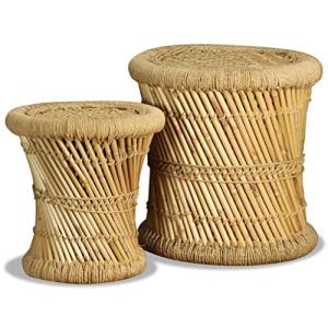 vidaXL Set Taburetes 2 Piezas Bambú Yute Banco Silla Asient…