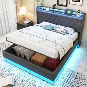 ECLIVON Cama Tapizada 140 x 200 cm con USB y Iluminación LE…