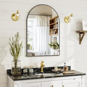BEAUTYPEAK Espejo de pared con arco negro, 76 x 51 cm, marc…