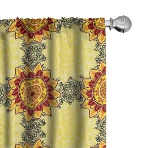 ABAKUHAUS Mandala Juego de 2 Paños Cortinas, Amarillo Vibra…
