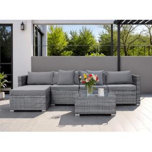 6PCS Conjunto Jardin Exterior de Ratán para 7 Personas, Mue…