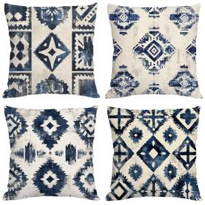 Azul Cojines Exterior Impermeable Lino Grande Fundas Cojine…