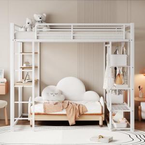 Moimhear Cama alta de metal con escalera 140 x 200 cm, cama…