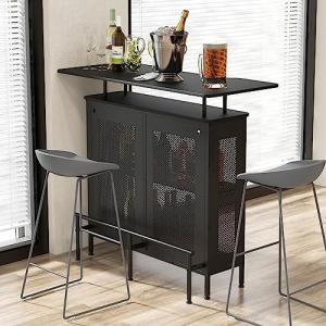GOPLUS Mesa Alta de Bar con Marco Metálico, Mueble de Cocin…