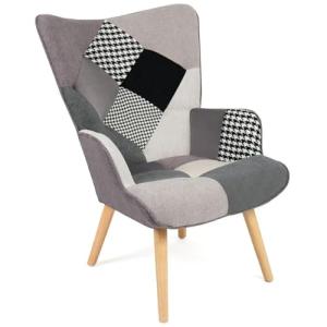 IDMarket Ivar - Sillón escandinavo de tela Patchwork Negro,…