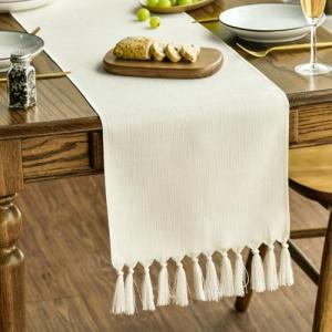 Artoid Mode Camino de mesa de estilo rústico beige con borl…
