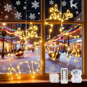 Vleuexe Luces Ventana Navidad 2 Piezas LED Renos iluminados…