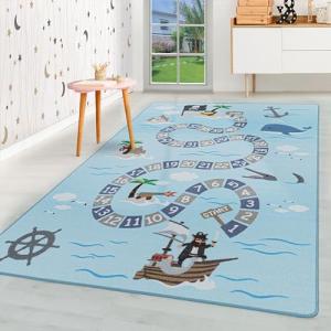 HomebyHome Alfombra para niños Pila Corta Diseño Pirata Mar…