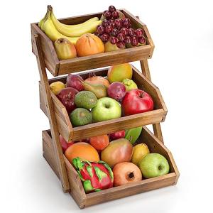 CALM COZY Cesta de frutas de madera de 3 niveles, organizad…