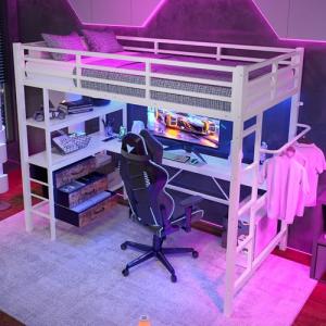 Luxeza Cama alta, 90 x 200 cm, con escritorio, 3 cajones, e…