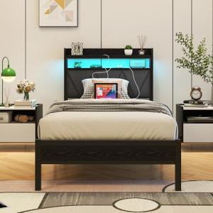 VERFARM Estructura de cama tapizada, 90 x 200 cm, marco de…