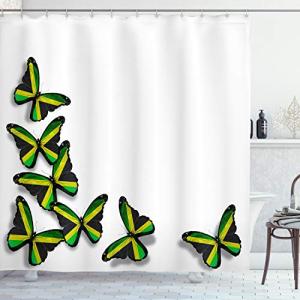 ABAKUHAUS jamaicano Cortina de Baño, Mariposas con la Bande…