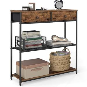 VASAGLE Mesa de Entrada Estrecha, con 2 Cajones de Tela, Me…