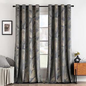 MIULEE Cortinas Terciopelo con Estampado de Hojas de Oro, C…