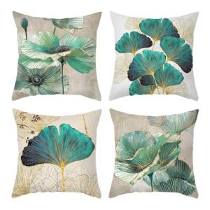 TIANLIN Set de 4 Fundas de Cojines 45x45 cm, Motivo Hojas d…