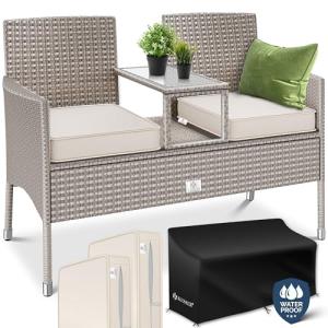 KESSER® Banco de jardín de poliratán de 2 plazas, con Mesa…