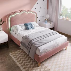 Moimhear Cama tapizada, iluminación ambiental, cama individ…