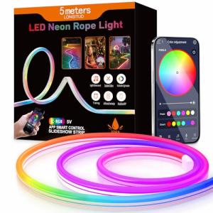 Aurevita Tira LED Neón RGB IC 5m, Manguera LED Bluetooth 5V…