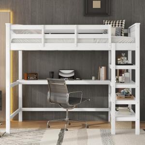 Moimhear Cama alta de madera con estantes y escritorio bajo…