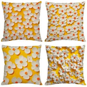 Fundas Cojines 70x70 cm Juego de 4 Amarillo Cojines Exterio…