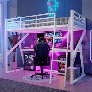 Huayz Cama alta de metal 90 x 200 cm, con luces LED, para n…