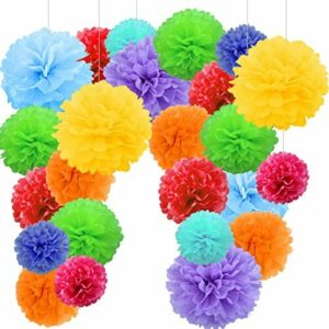 24 Pompones Multicolor Decoracion, Flores Pompom de Papel d…