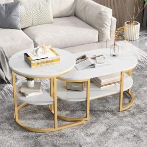 MINGZHE - Juego de 2 mesas nido de salón, mesa de salón, ef…